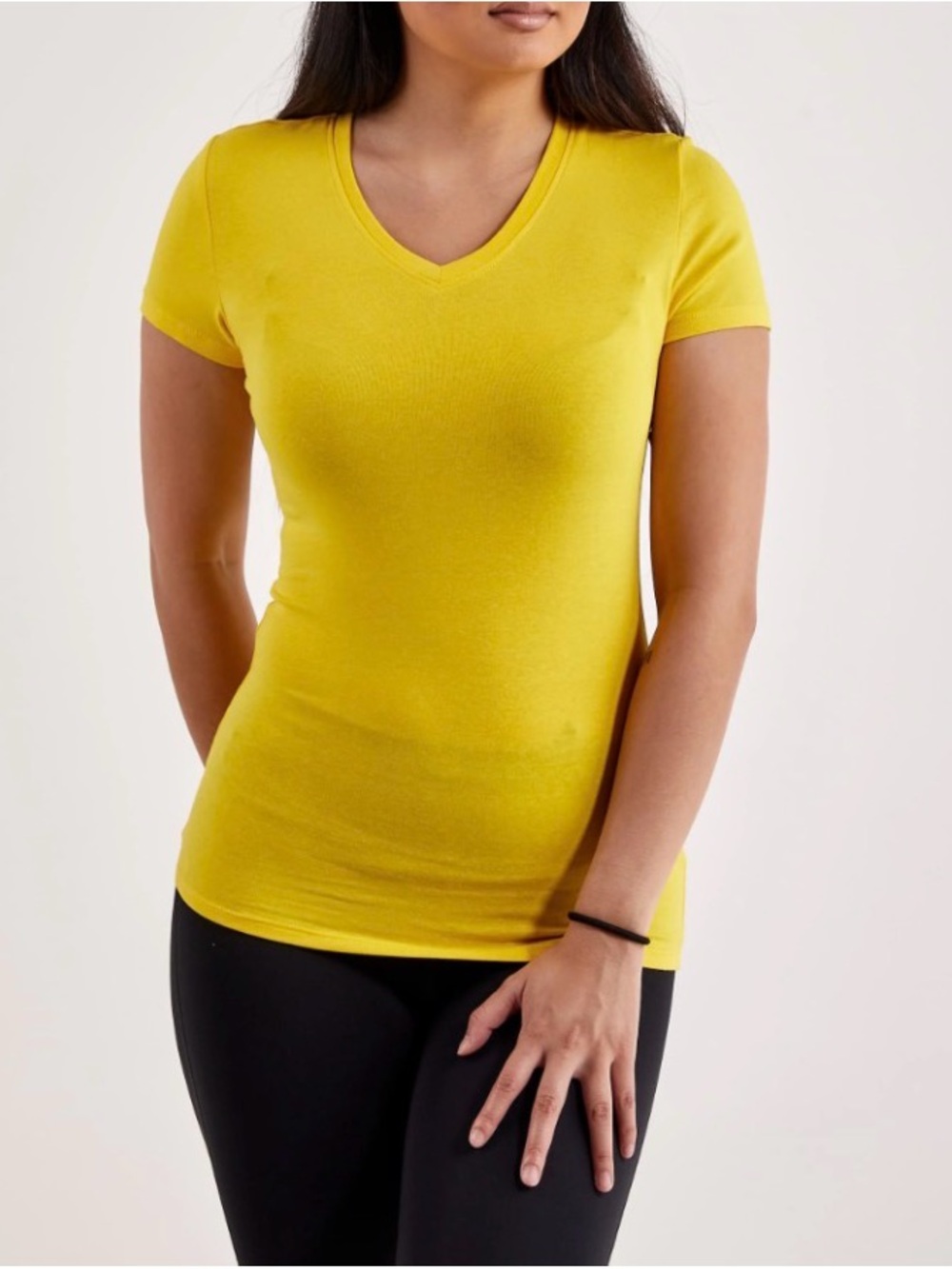 Emme Jordan Yellow Fitted V Neck T Shirt XL Casual Basic Cotton Everyday Top